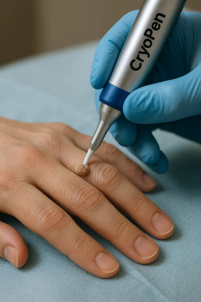 example of cryopen wart removal Warwick treatment on a persons finger