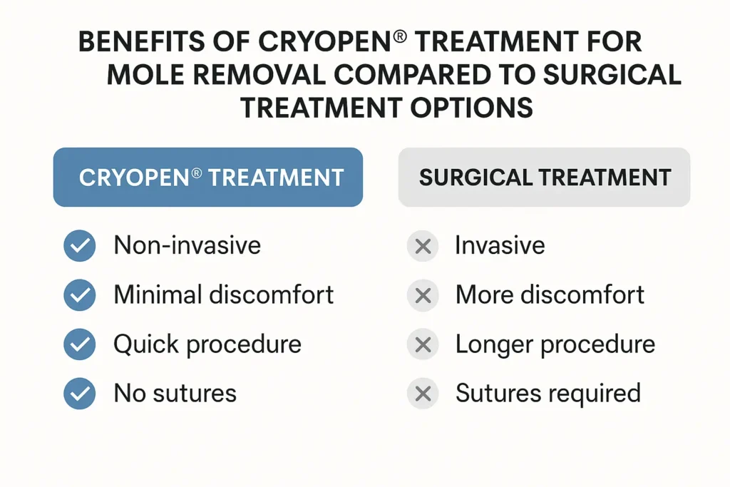 Table to show the benefits of getting moles removed Warwick from LA LIPO