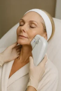 Woman receiving HIFU non surgical facelift treatment Warwick