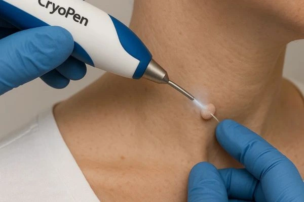 Person receiving cryotherapy Warwick for skin tag removal