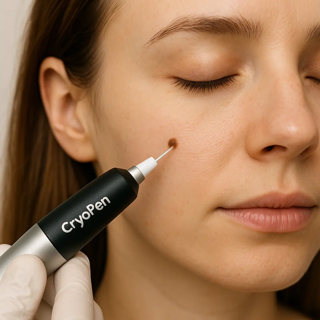 woman receiving facial mole removal Warwick using cryopen